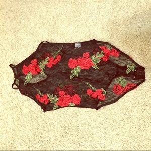 Embroidered rose lace bodysuit